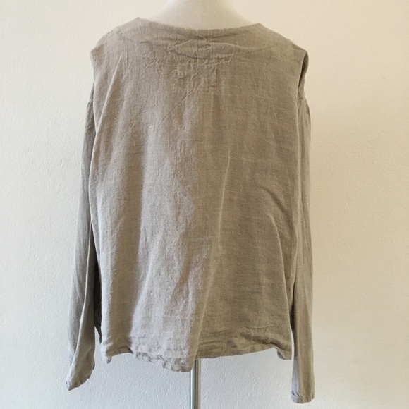 Flax Women's Long Sleeve Button Down Linen Tan Jacket Size Medium Lagenlook - Picture 5 of 6